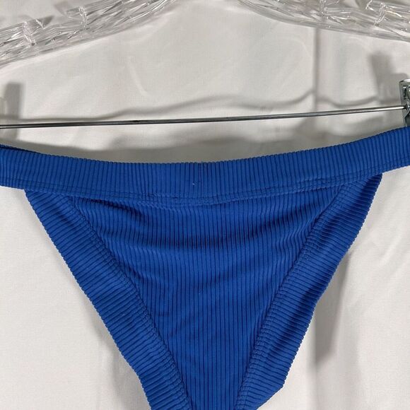 Frankies Bikini Bottom Women's Large Blue Ribbed Pull On Elastic Waist - Picture 5 of 7